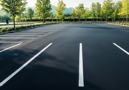Empty underground parking lot with concrete pillars in Montreal, Canada.